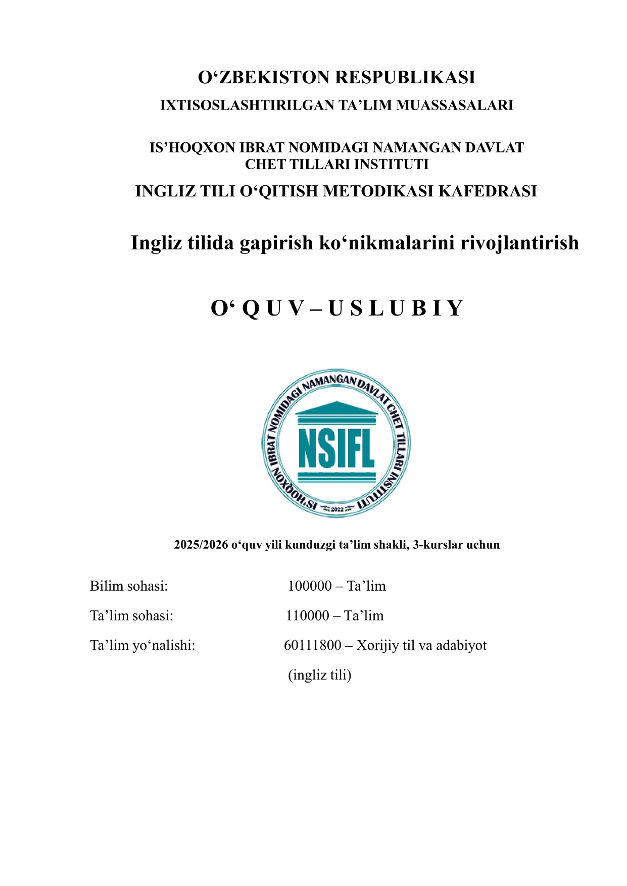 INGLIZ TILIDA GAPIRISH KO'NIKMALARINI RIVOJLANTIRISH