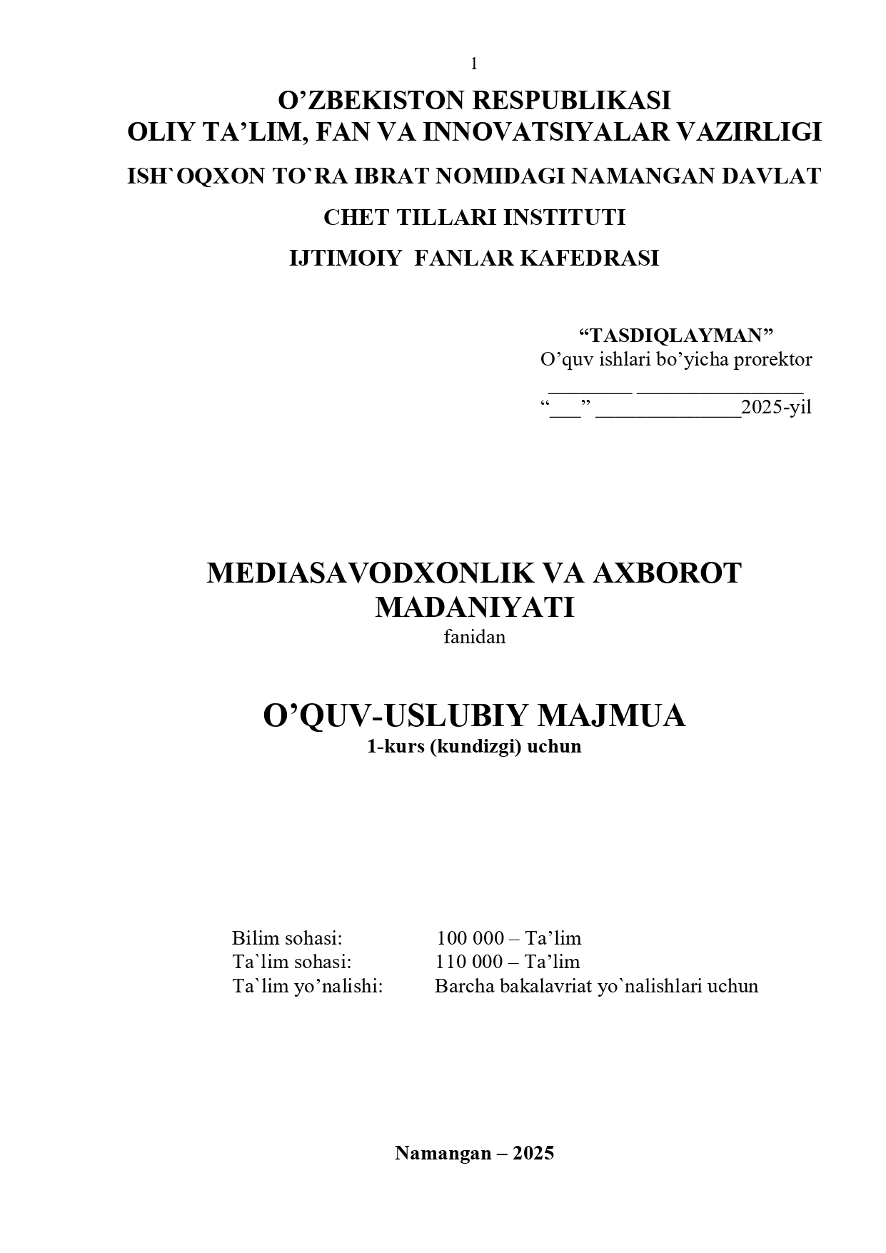 MEDIASAVODXONLIK VA AXBOROT MADANIYATI