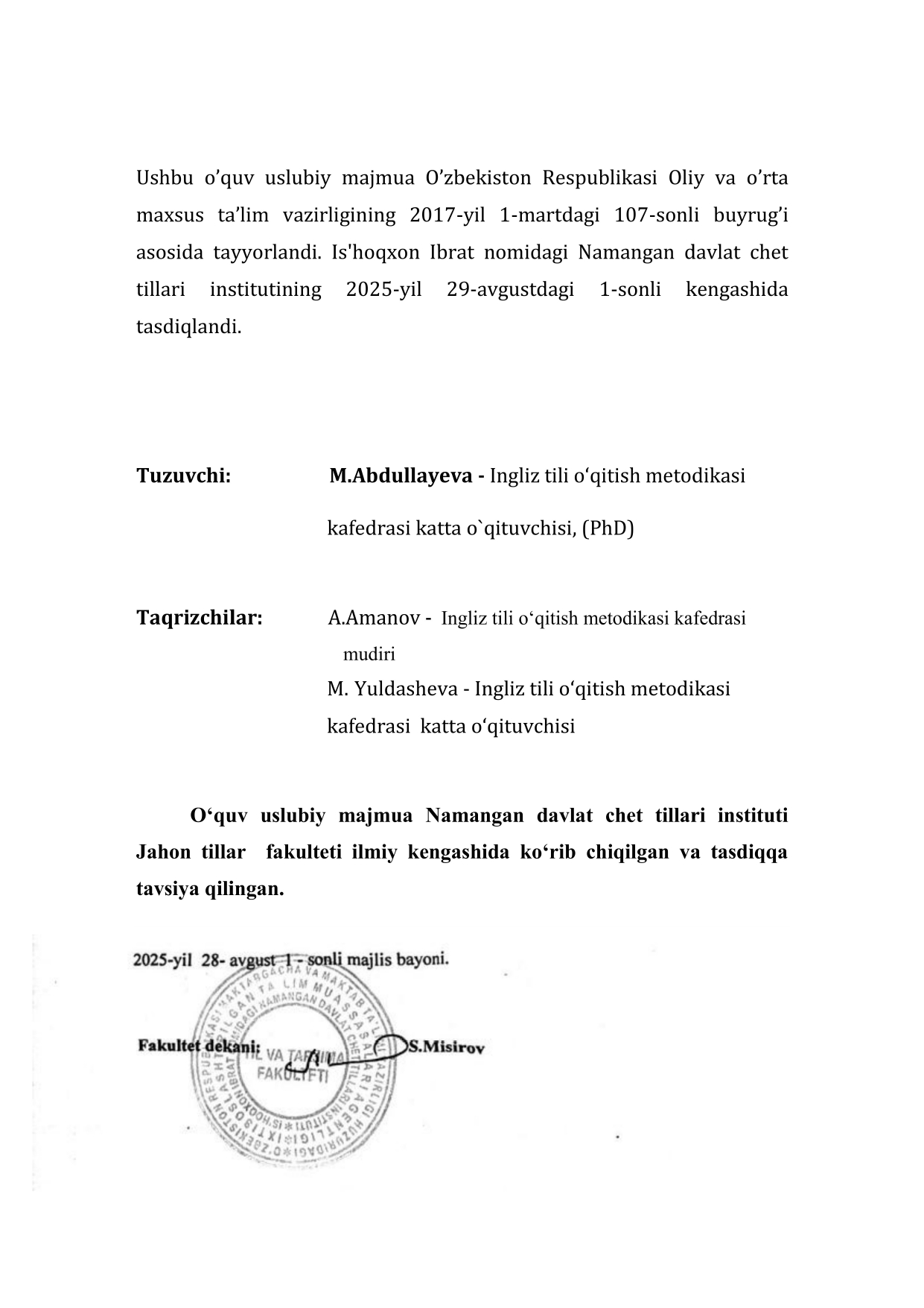 TILLAR O'QITISH METODIKASI VA TA'LIM TEXNOLOGIYALARI